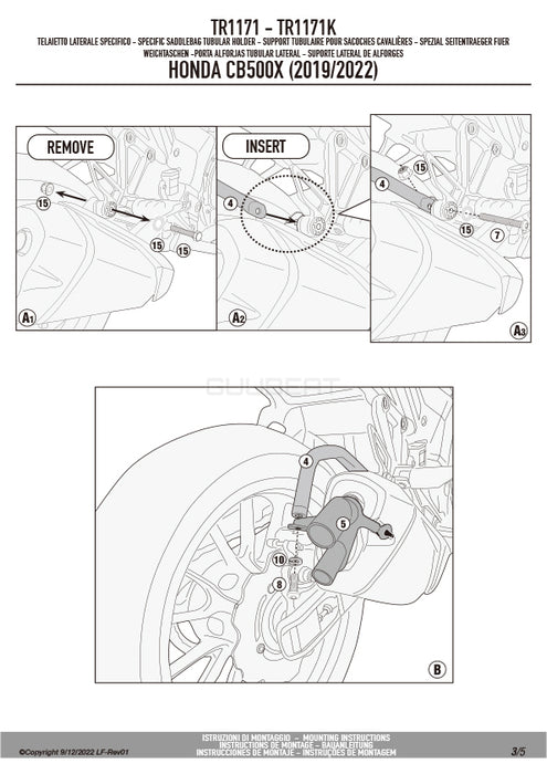 GIVI TR1171 サイドバッグサポート クイックリリース機能付き REMOVE-X (リムーブエックス)／HONDA CB500X / HONDA 400X専用