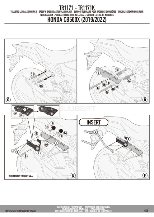 GIVI TR1171 サイドバッグサポート クイックリリース機能付き REMOVE-X (リムーブエックス)／HONDA CB500X / HONDA 400X専用