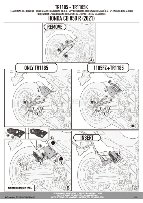 GIVI TR1185 サイドバッグサポート クイックリリース機能付き REMOVE-X (リムーブエックス)／HONDA CB 650 R専用