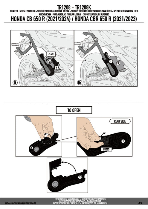 GIVI TR1208 サイドバッグサポート クイックリリース機能付き REMOVE-X (リムーブエックス)／HONDA CBR 650 R / HONDA CB 650 R / HONDA CB 650 R専用