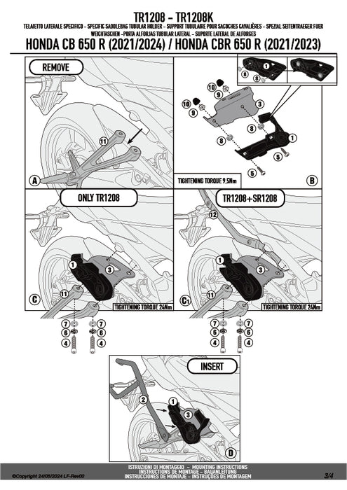 GIVI TR1208 サイドバッグサポート クイックリリース機能付き REMOVE-X (リムーブエックス)／HONDA CBR 650 R / HONDA CB 650 R / HONDA CB 650 R専用