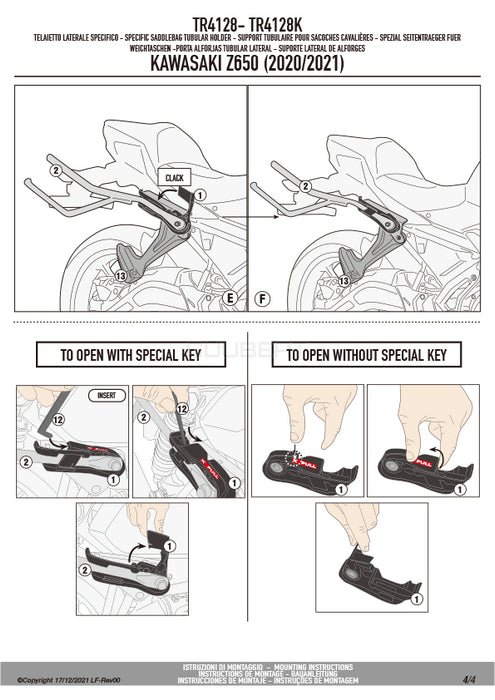 GIVI TR4128 サイドバッグサポート クイックリリース機能付き REMOVE-X (リムーブエックス)／KAWASAKI Z 650専用