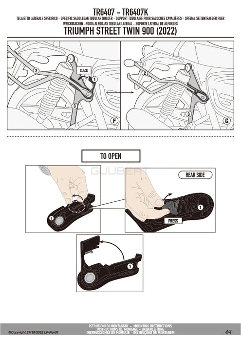 GIVI TR6407 サイドバッグサポート クイックリリース機能付き REMOVE-X (リムーブエックス)／TRIUMPH ボンネビル T120 / TRIUMPH ボンネビル T100 / TRIUMPH スピードツイン 900 / TRIUMPH ストリートツイン 900専用