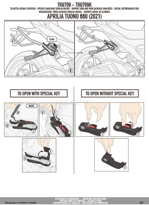 GIVI TR6709 サイドバッグサポート クイックリリース機能付き REMOVE-X (リムーブエックス)／APRILIA RS 660専用
