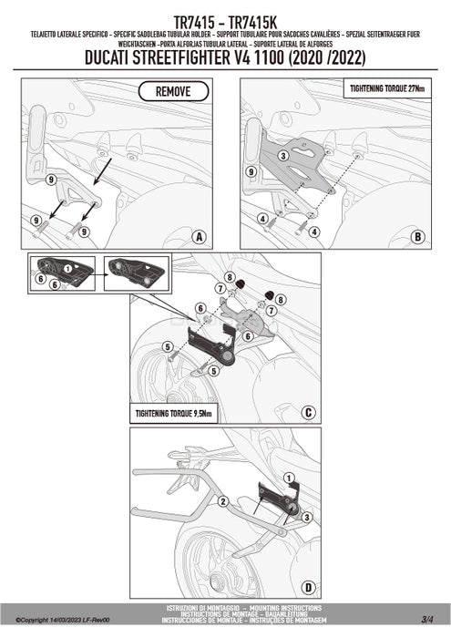 GIVI TR7415 サイドバッグサポート クイックリリース機能付き REMOVE-X (リムーブエックス)／DUCATI ストリートファイター V4専用