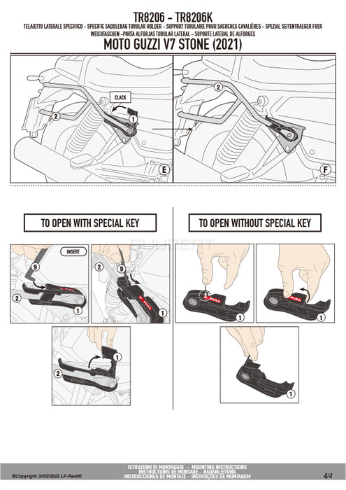 GIVI TR8206 サイドバッグサポート クイックリリース機能付き REMOVE-X (リムーブエックス)／MOTO GUZZI V7 ストーン専用