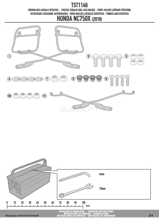 GIVI TST1146 サイドバッグホルダー ST604 MULTI LOCK (マルチロック)用／HONDA NC750S / HONDA NC750X専用