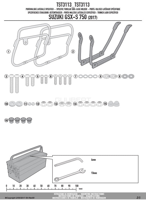 GIVI TST3113 サイドバッグホルダー ST604 MULTI LOCK (マルチロック)用／SUZUKI GSX-S 750専用