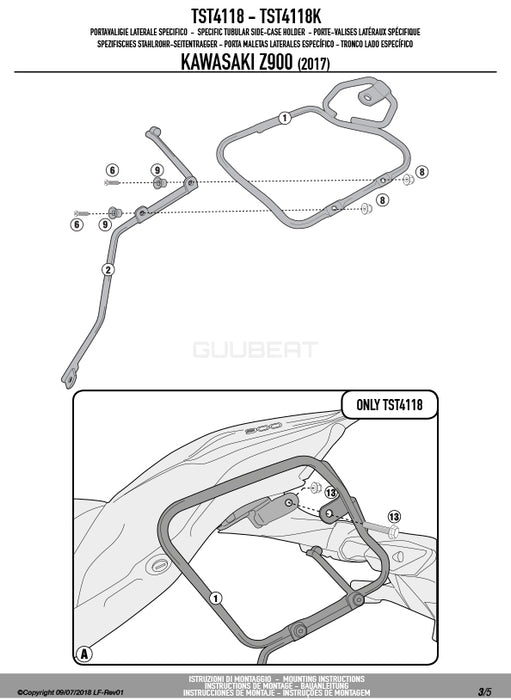 GIVI TST4118 サイドバッグホルダー ST604 MULTI LOCK (マルチロック)用／KAWASAKI Z 900 / KAWASAKI Z 900専用