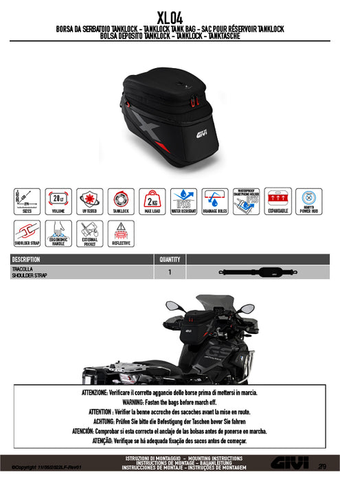 GIVI XL04B タンクバッグ タンクロック ( TANKLOCK )  15L - 20L容量可変 X-lineシリーズ ブラック／VOGE VALICO 900 DSX専用