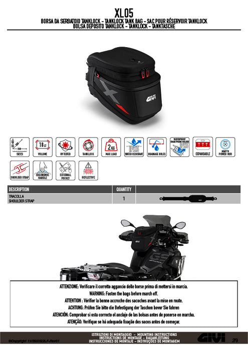 GIVI XL05B タンクバッグ タンクロック ( TANKLOCK )  15L - 18L容量可変 X-lineシリーズ／HONDA CRF1100L アフリカツイン専用