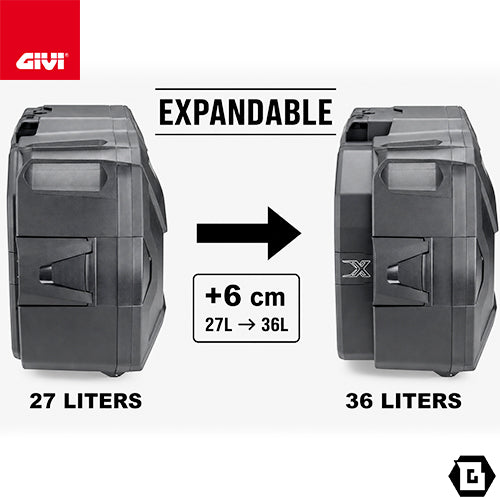 GIVI XP01PBA XSPACE 拡張式トップケース/サイドケース兼用 27L-36L ブラック ブラッシュドアルミ調 MONOKEYケース